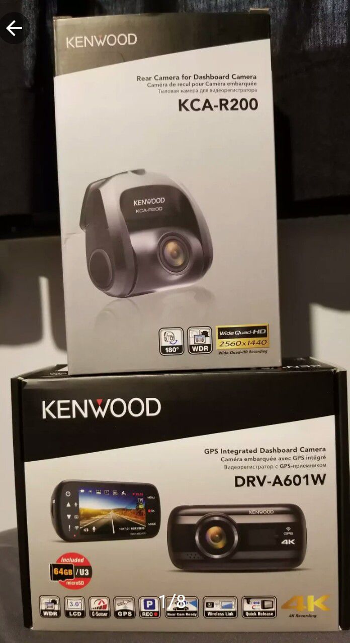 Kenwood - DRV-A601W 4K Dash Cam And Kenwood - KCA-R200 Rear Add-On Dashboard Camera