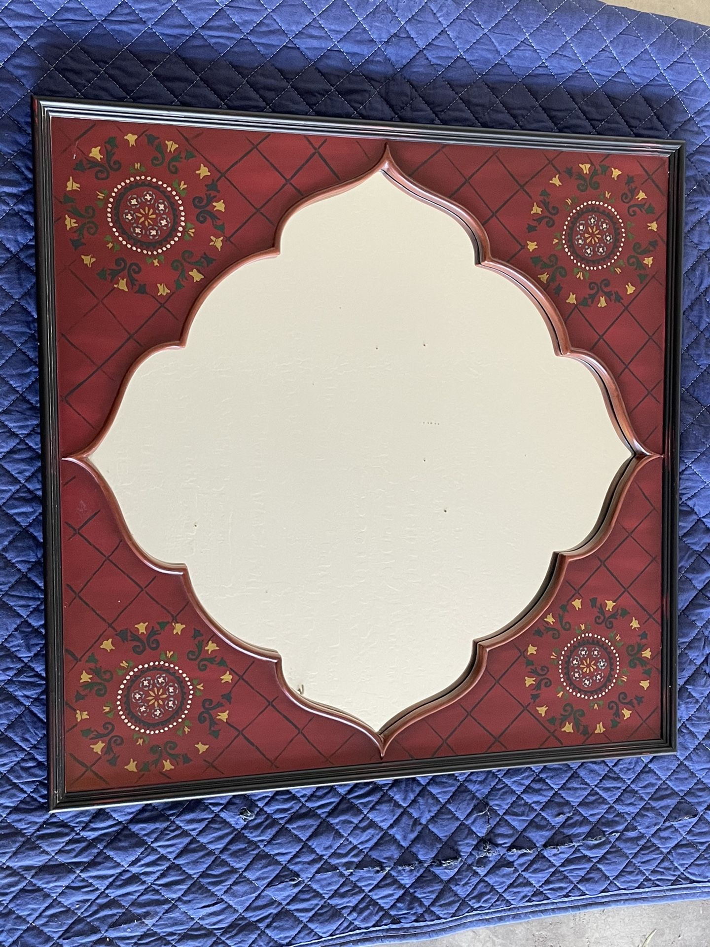 30” Square Folk Art Painted Mirror
