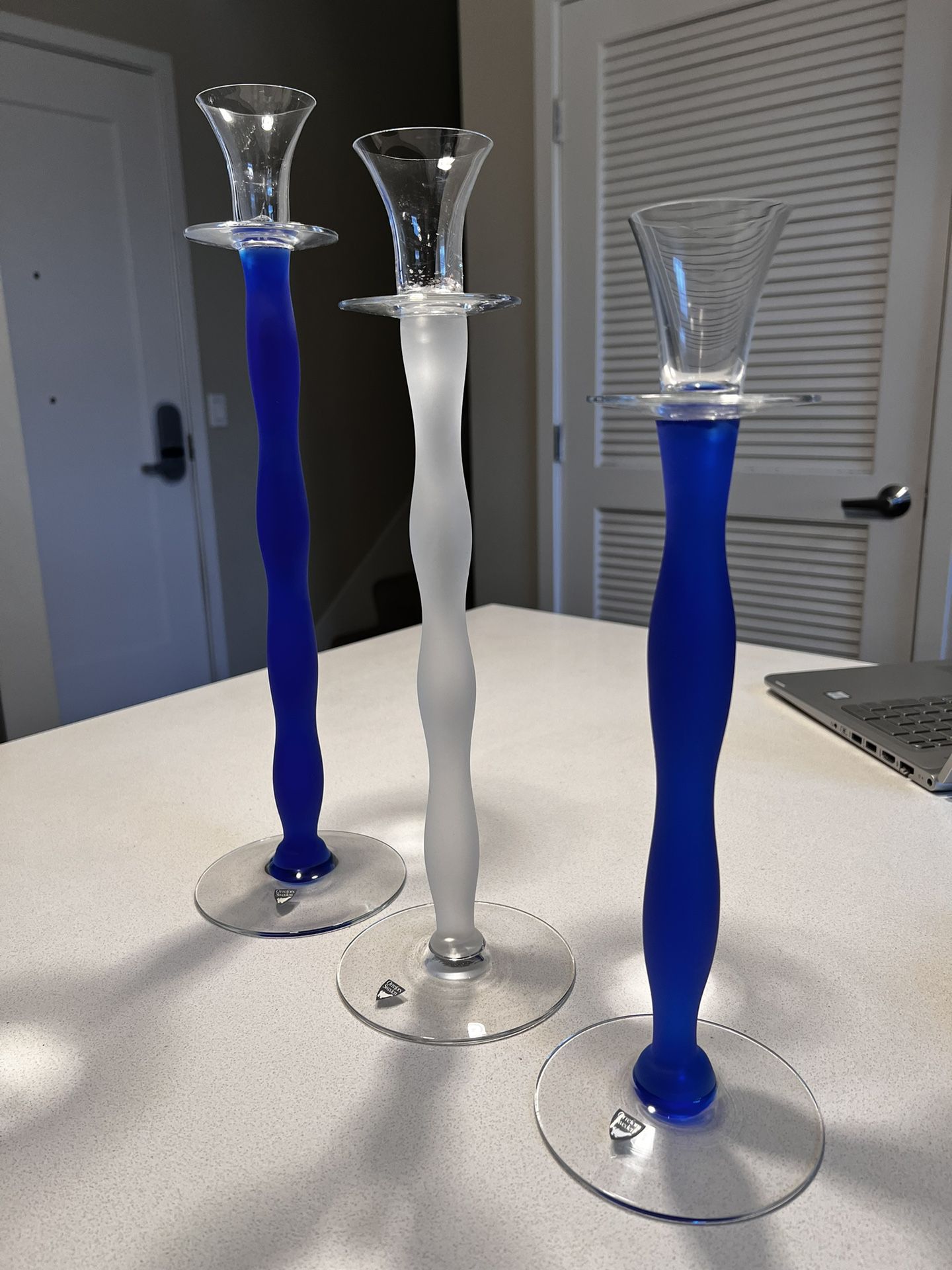 Set of 3 Tall Orrefors Candle crystal Holders Celeste Anne Nilsson Vintage Art Glass