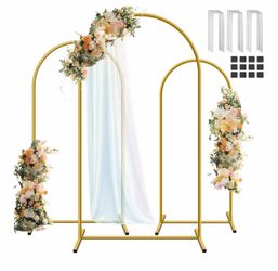 New Set of 3 Arch Backdrop Stand 7.2FT, 6.6FT, 6FT Gold Wedding Balloon Stand Stable Metal Door Fram