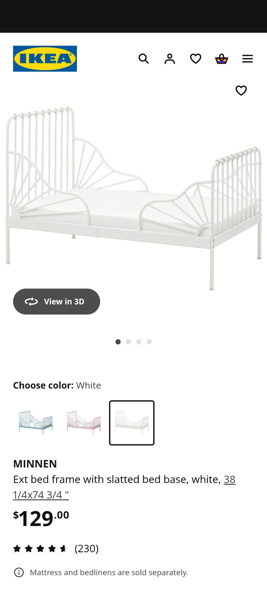 Ikea Minnen Extendable Bed - White
