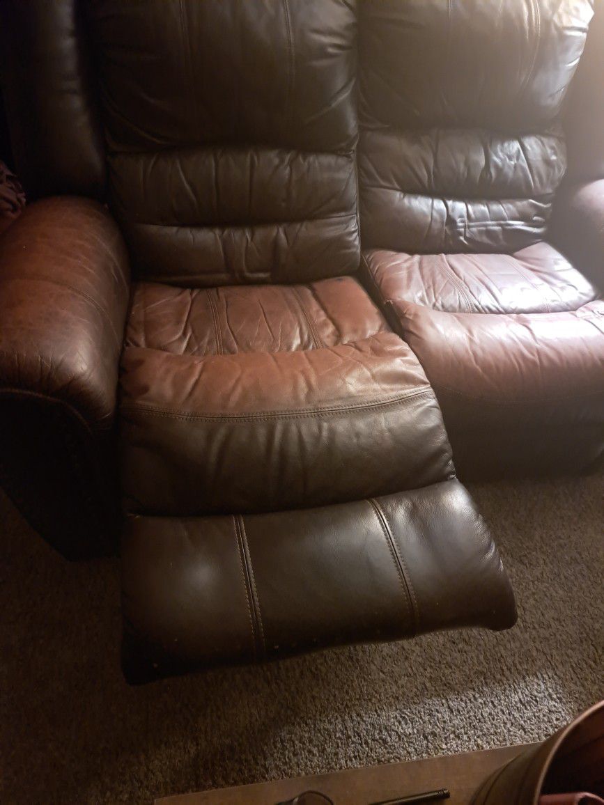 Two Leather Reclining Sofas 
