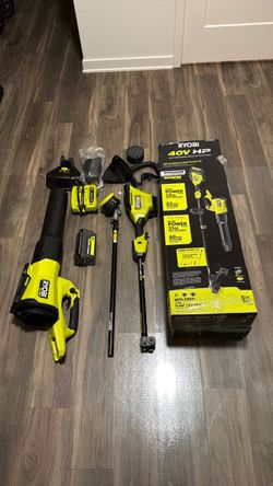 RYOBI 40V HP Brushless 17" Cordless Attachment Capable String Trimmer & 180 MPH 800 CFM Blower with 6.0 Ah Battery & Charger