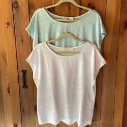Two Womens tops white and bluish green size XXL (20) short sleeve. 