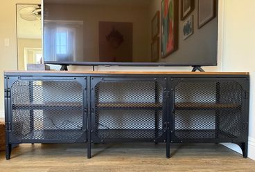 Industrial TV Stand with Mesh Doors