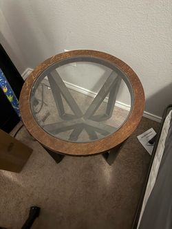 Round Wood and Glass Side Table