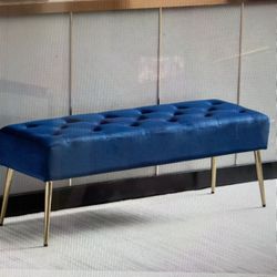 Tufted Velvet Bench With Gold Metal Legs