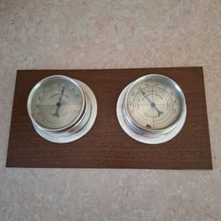 Thermometer and Barometer on Wood Plaque