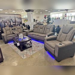 3PC Premium Power recliner sofa set with LED USB BT speakers