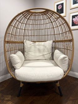 Boho Chic Rattan Peacock Egg Chair – Statement Accent Lounge Chair