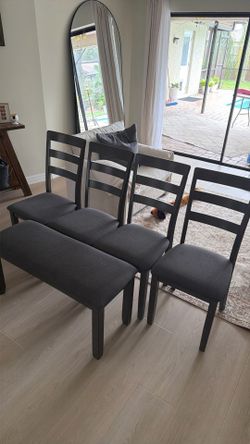 Dark Wood Dining Chairs and Bench Set