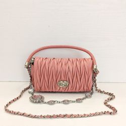 Women's Wrinkled 3 Chain Faux Leather Shoulder Handbag