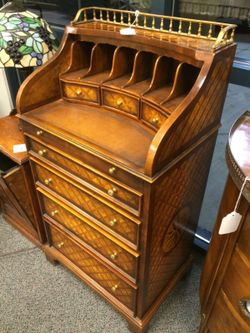 1800's Solid Wood Leather Embossed Writing Desk