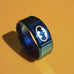 Blue Stainless Steel Batman Band Ring Size 8