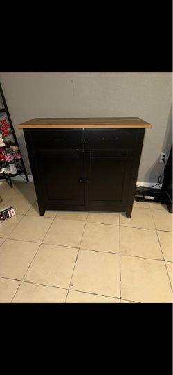 Black Wood Storage Cabinet with Drawers