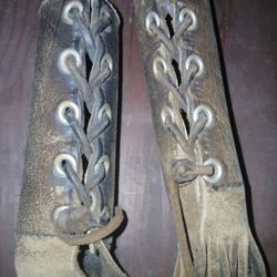 Vintage Dustressed  Brown Leather Fringe Handle Bar Grips