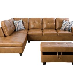 Carmel Leather Sectional Couch And Ottoman