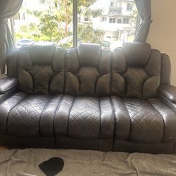 Dark brown Leather Reclining Sofa And Loveseat