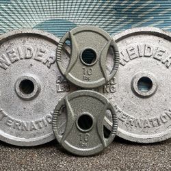 PAIR  OF  WEIDER  44 LB. & 10 LB.  OLYMPIC PLATES