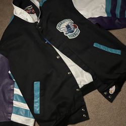 Super Rare 90s Jeff Hamilton Leather Lined Hornets Jacket size L