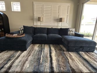 Playground Navy 148'' 3 Piece Dual Chaise Sectional with Armless Pop-Up Sleeper