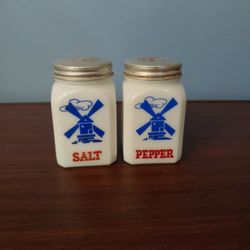 Vintage Milk Glass Windmill Salt And Pepper Shakers
