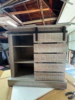 Rustic Gray Barn Door Cabinet with Drawers