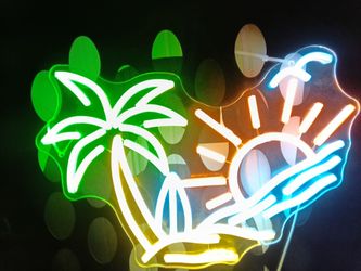 Led light palm tree sunset beach