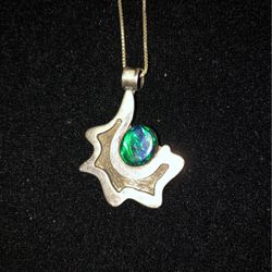 Opal And Sterling Silver Pendant & Chain