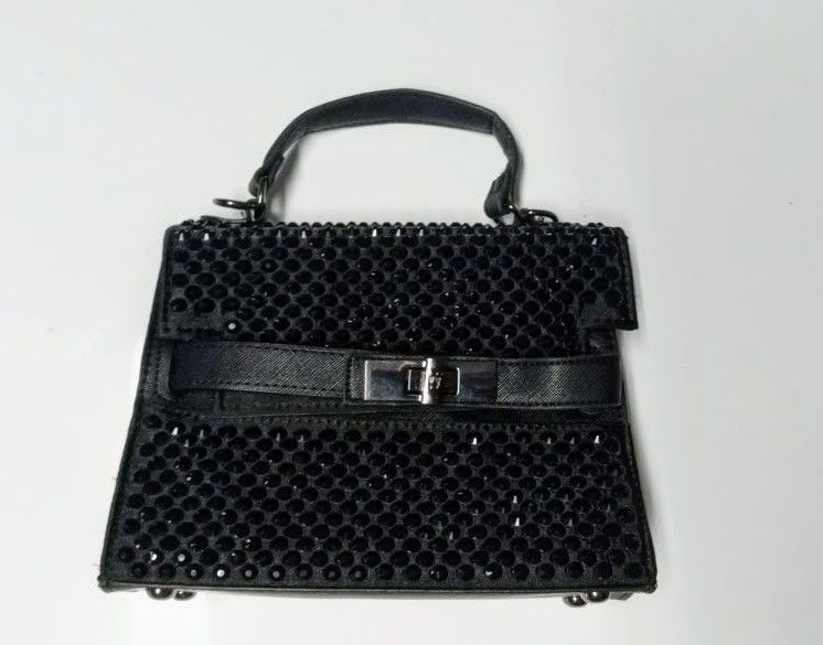 Steve Madden Shiny Black Rhinestone Top-Handle Handbag