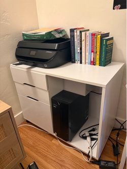 White Mobile Office Storage Cabinet