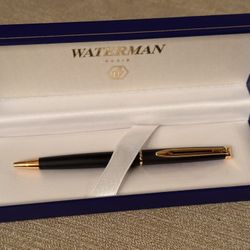 WATERMAN (Paris, France) Matt Black with Gold Trim Ballpoint Pen - Father’s Day Gift 