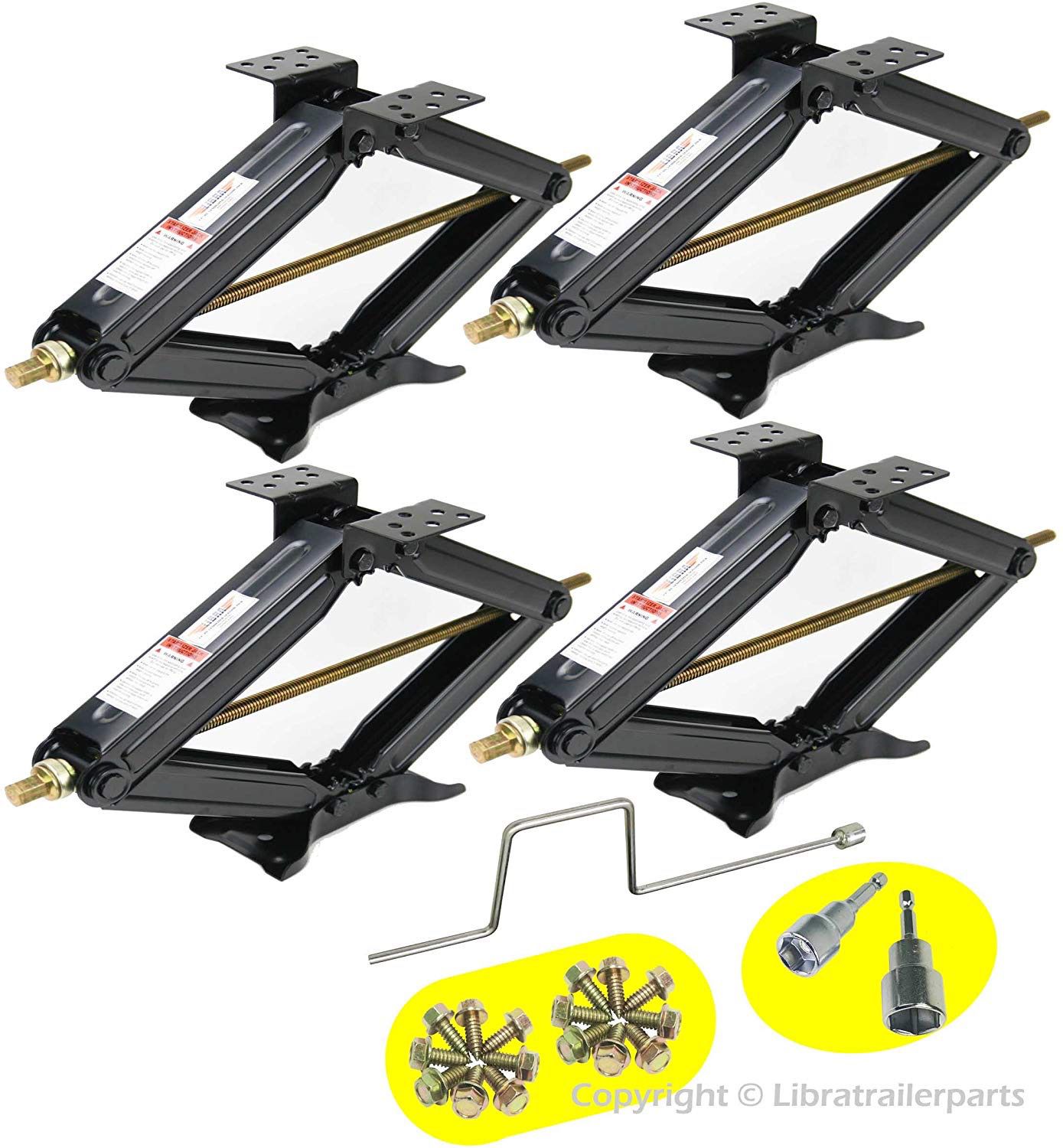 Set of 4 5000lbs RV Trailer Stabilizer Leveling Scissor Jacks w/Handle & Dual Power Drill sockets & mounting Hardware