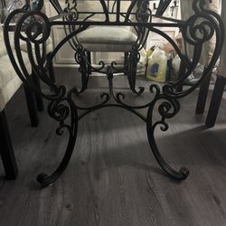 7 Piece Glass Top Table Wrought Iron Base 
