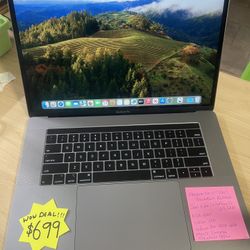 MacBook Pro 2019 15” Touch Bar Retina Intel 6 Core i7-9th Gen@ 2.6GHz,16gb Ram, 256gb SSD, Radeon Pro 4GB Graphics. latest macOS Sonama. Microsoft Off