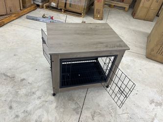 Dog Crate Furniture, Wooden Dog Crate Table, Double-Doors Dog Furniture, Indoor Dog Kennel, Dog House, Dog Cage/Grey/S