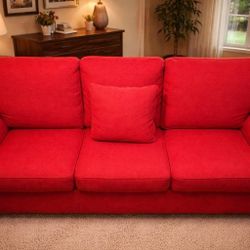 Red Rolled Arm 3 Seated Sofa