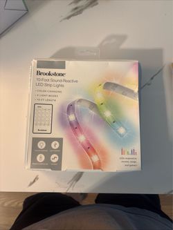 Brookstone 10ft Sound-Reactive Color-Changing LED Light Strip USB Remote 4-Mode