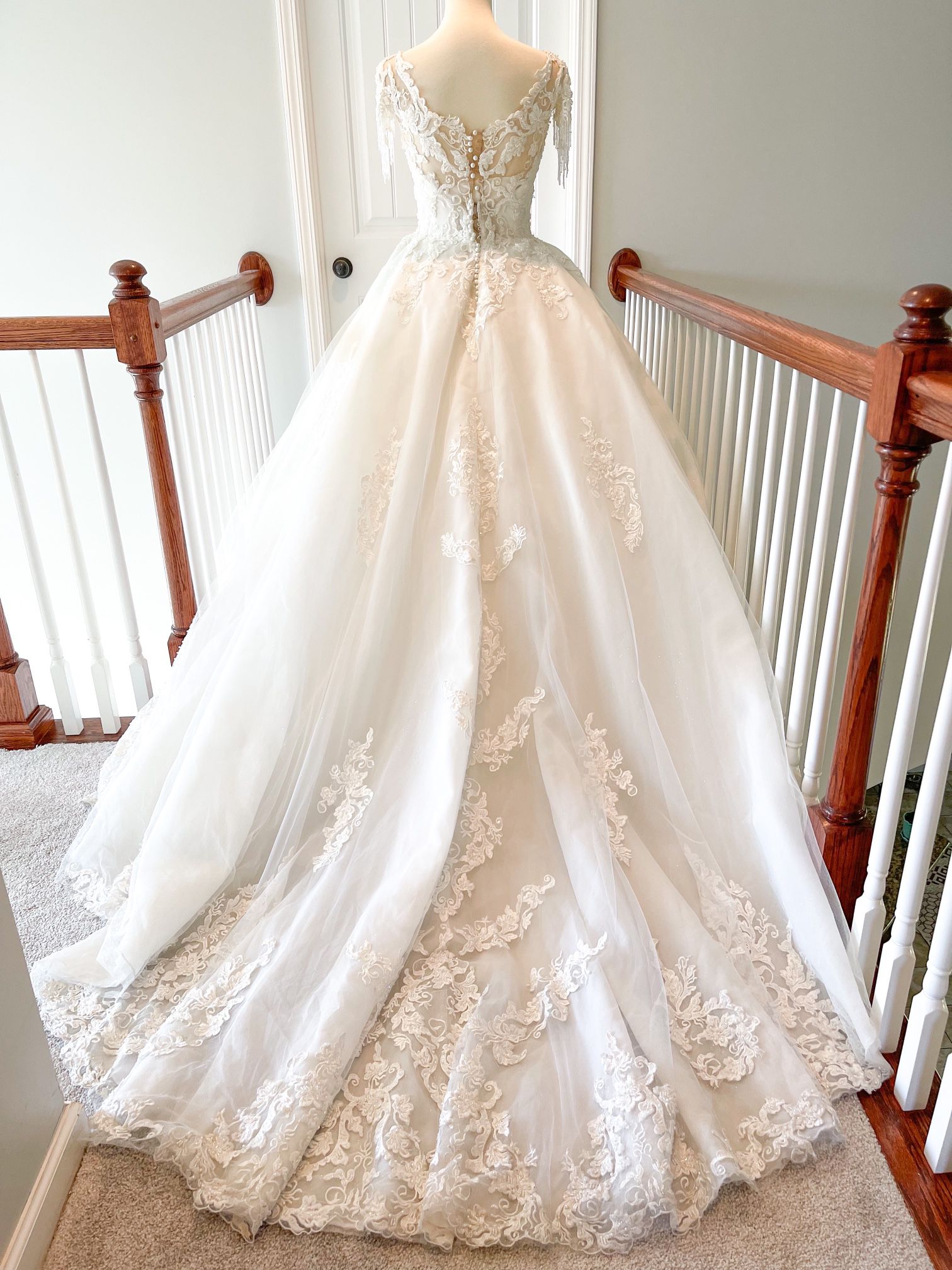 Princess Beaded Lace Chapel Trail Wedding Gown