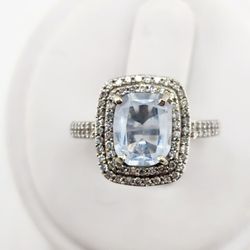 10k gold aquamarine and diamond halo ring
