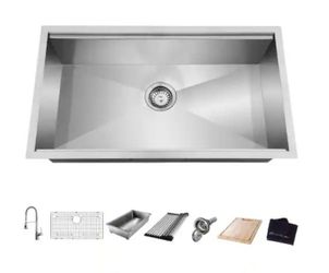Glacier Bay Zero Radius 27 in. Undermount Single Bowl 18 Gauge Stainless Steel Workstation Kitchen Sink with Spring Neck Faucet