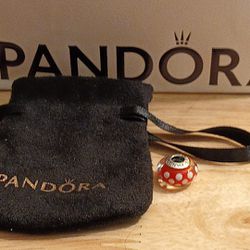 Pandora Authentic Brand New Disney Minnie Murano Dot  Glass Bead  Charm For Bracelets With Pouch 