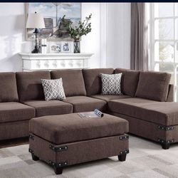 Brand New Brown Sectional Sofa w Ottoman