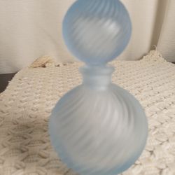 Summit Collection Vintage 4" FROSTED BLUE GLASS SWIRL PATTERN PERFUME BOTTLE  
