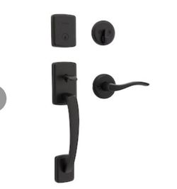 Kwikset Brentford Matte Black Front Door Handleset + SmartKey – NEW