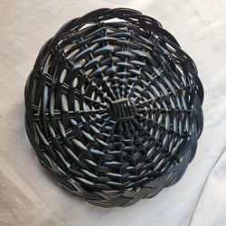 Hand-Painted Black Wicker Basket Bowl Decorative Centerpiece 11.75" Matte Finish
