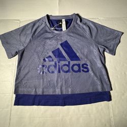 Pre Owned Excellent  Adidas Mesh Crop Top Jersey  2 Layer  Printed  Lavender Purple Royal Blue  Women Size Medium