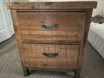 Solid Wood Rustic Nightstand – 2 Drawer w/ Metal Pulls
