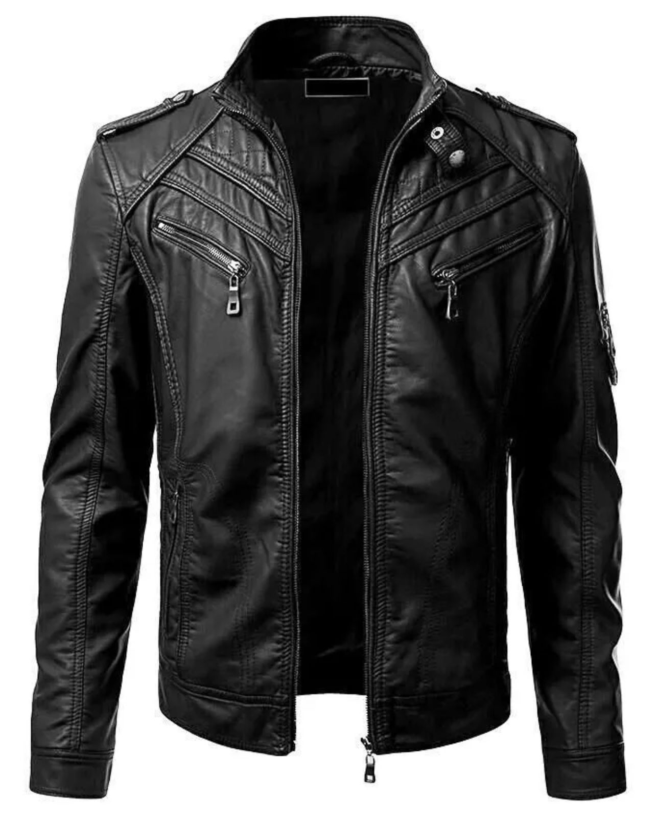 New Men's Genuine Lambskin Leather Jacket Black Slim fit Biker