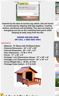 New in Box Dog House Log Cabin with Porch